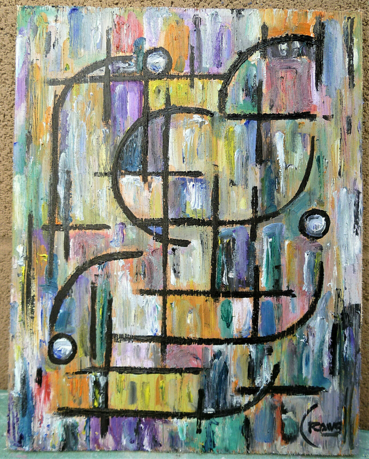 NOT PICTURE PERFECT 8×10 oil painting wood abstract art original signed Crowell