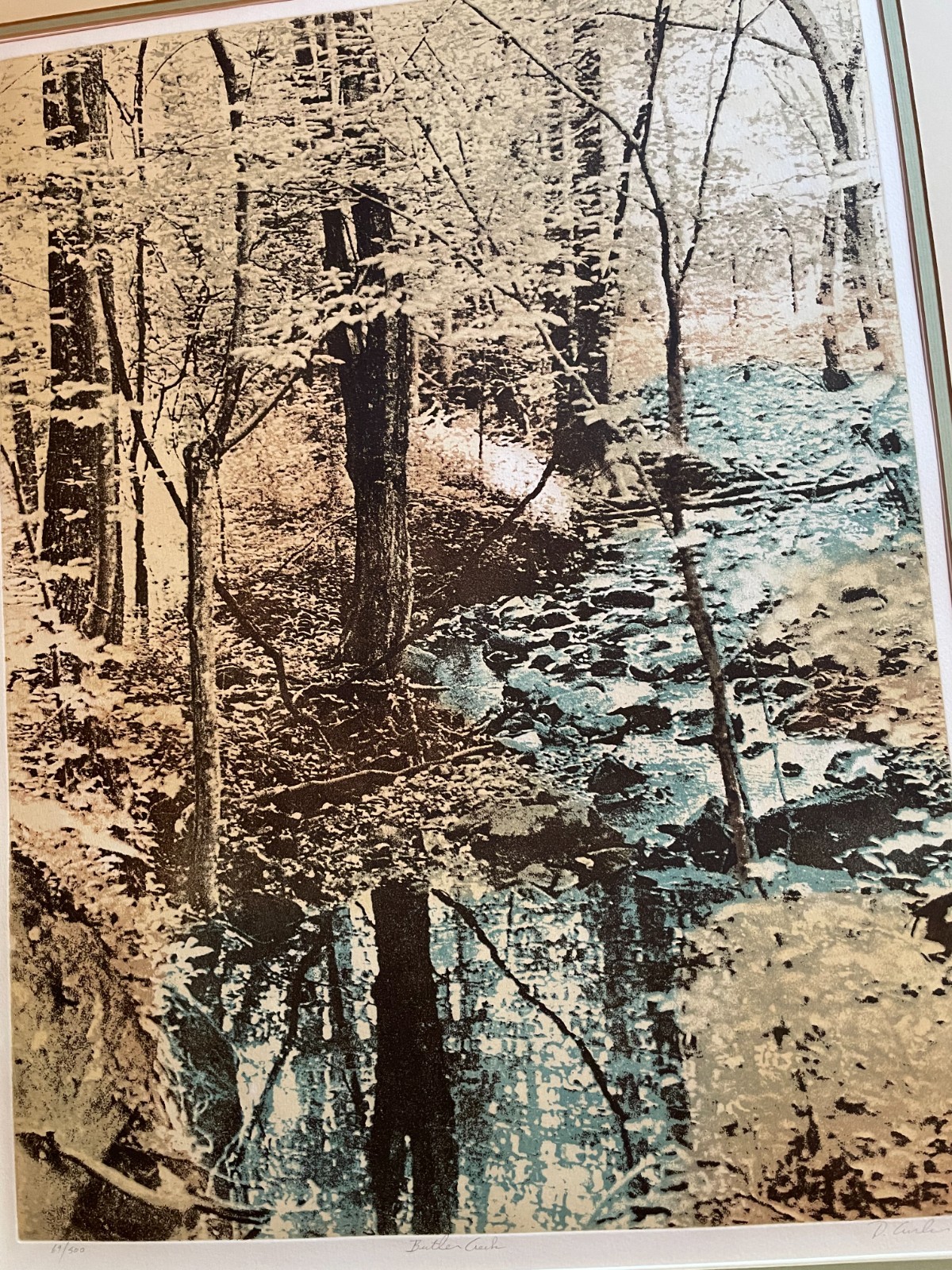 Beautiful Creek Lithograph Signed & Matted