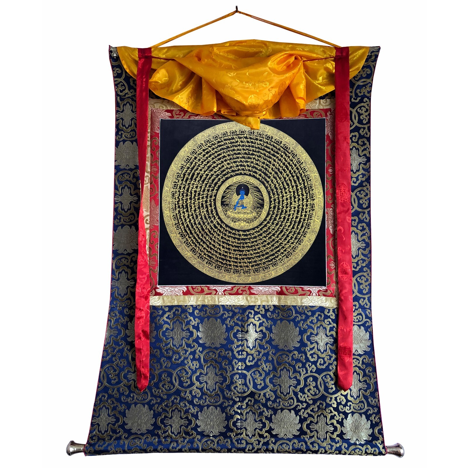 Silk Brocade Mounted Medicine Buddha, Healing Buddha Mandala Thangka