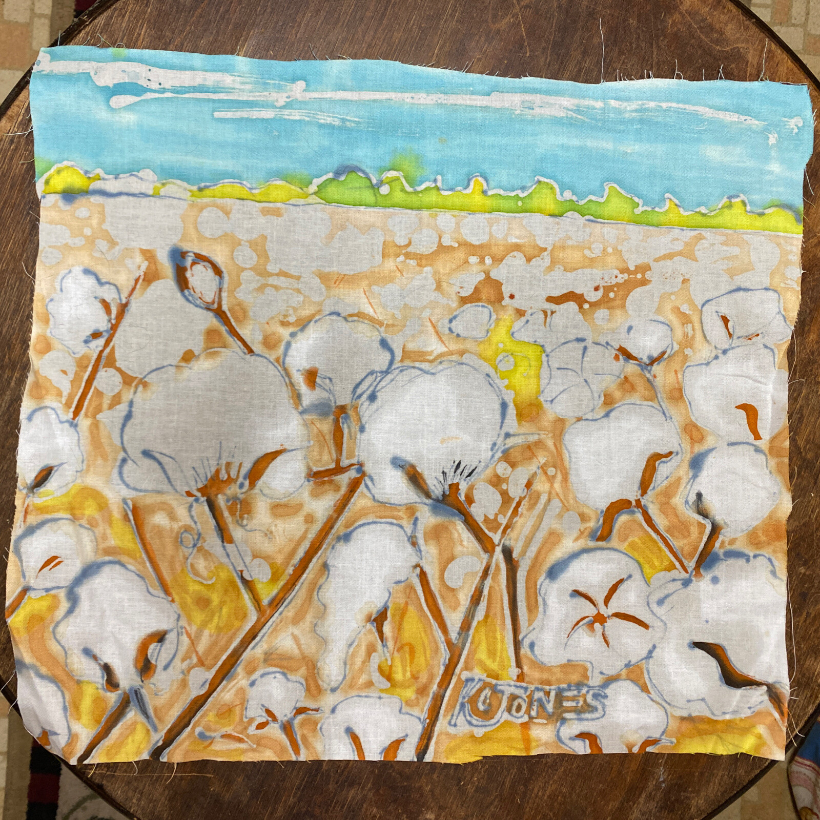 Cotton Field | BATIK Wax Painting Kristi C Jones White Cotton Bolls Fabric Art