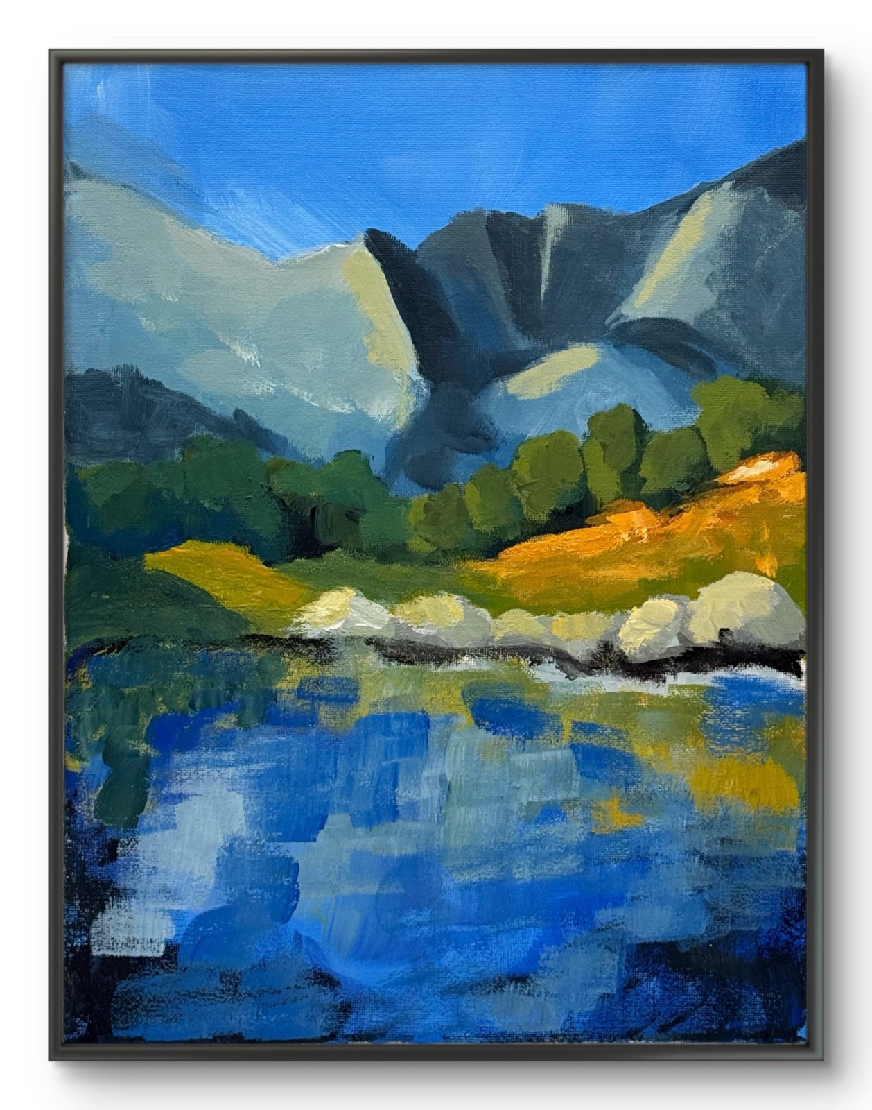 Hand Painted Mountain 11×14 Acrylic Painting Lake Landscape Home Decor R Stevens