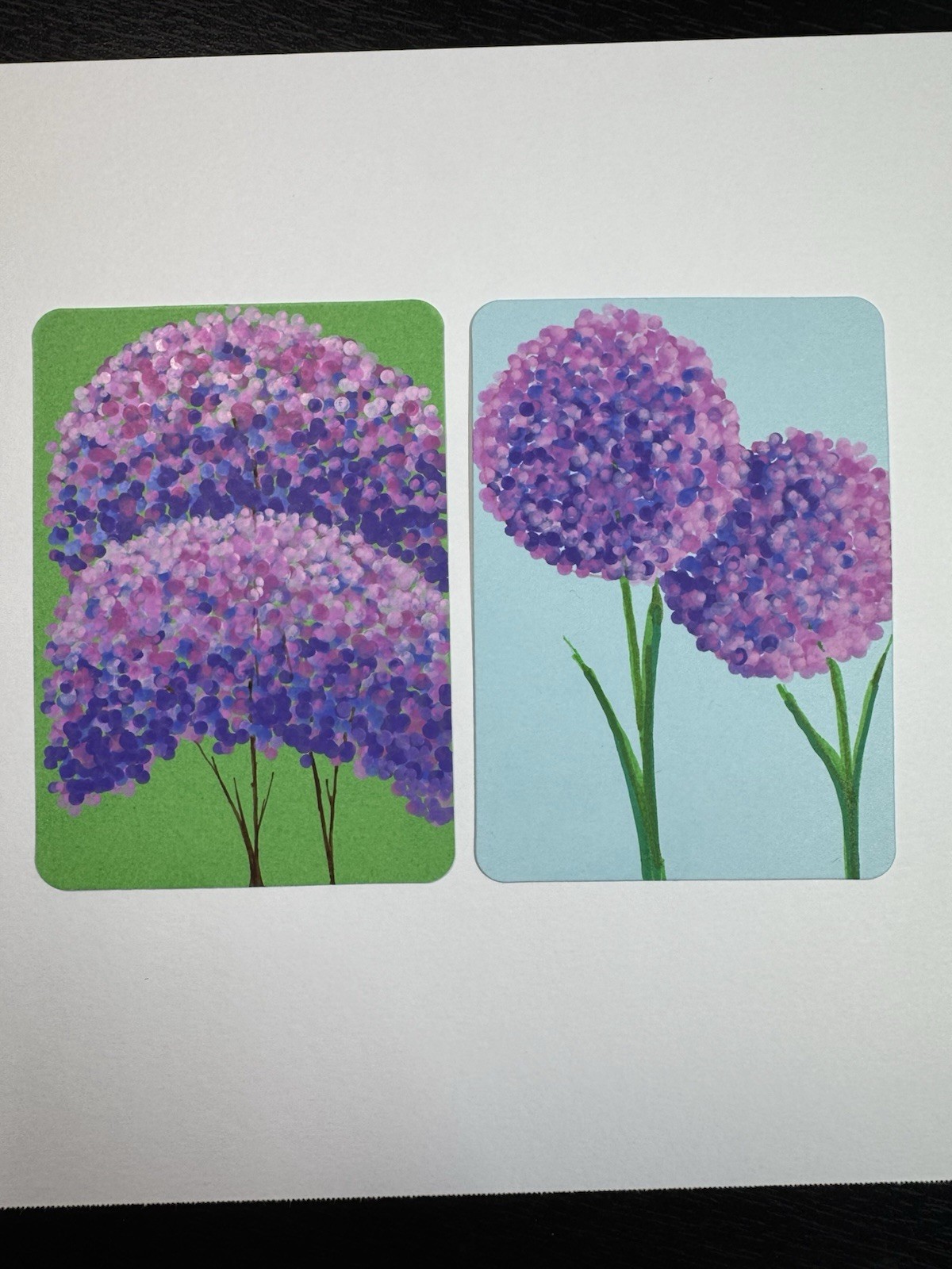 ACEO Set Of Two Original Hand Painted Acrylic Abstract Flowers Allium And Lilac