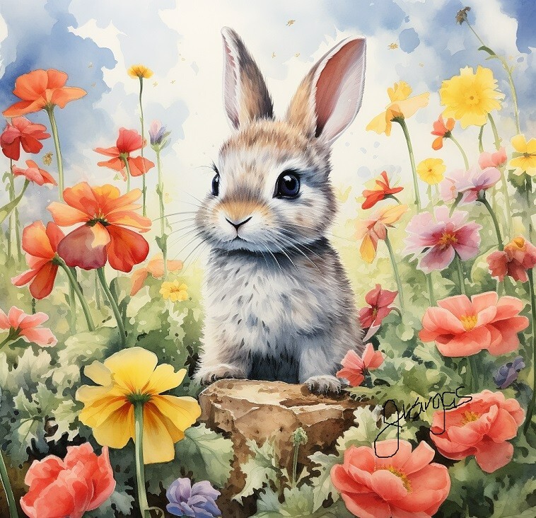 Watercolor Bunny Painting Art Print 8×11 inch