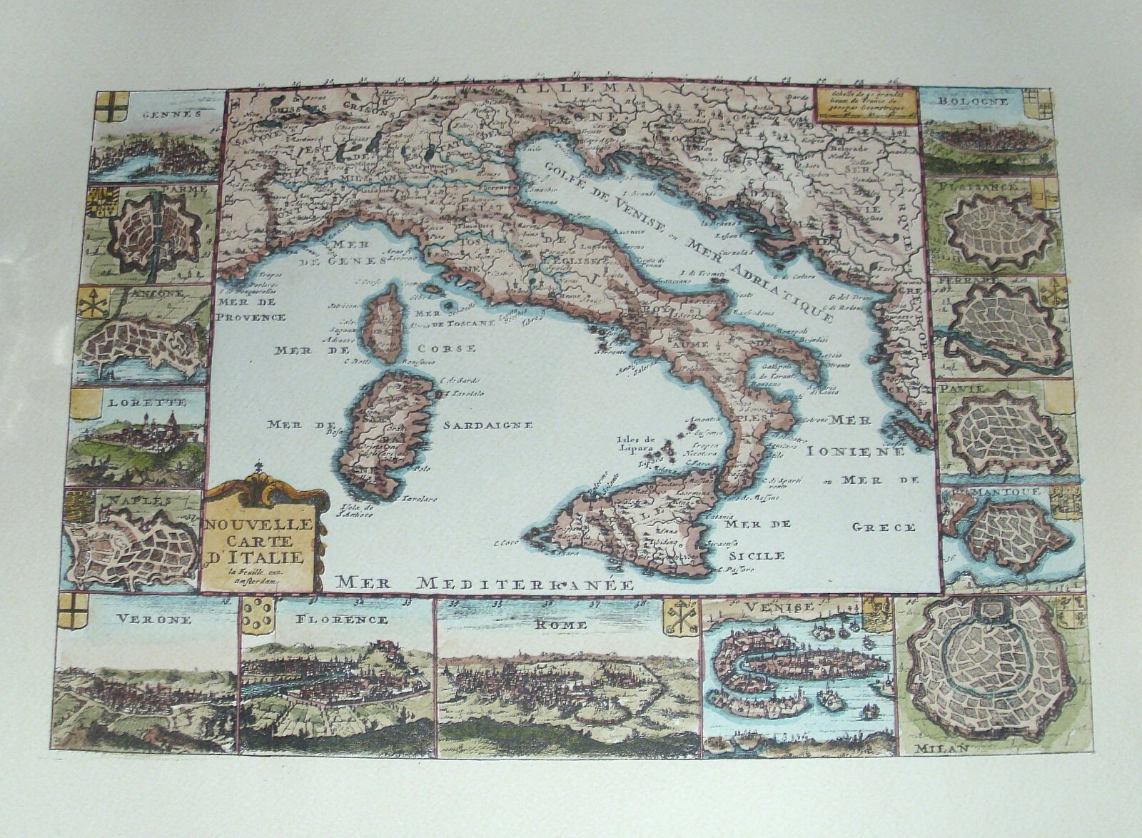 VINTAGE PEN AND WATERCOLOR MAP OF ITALY 22″ X 16″ ON SPECIAL PARCHMENT PAPER.