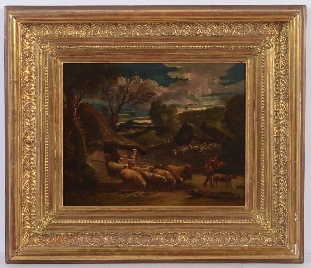 Follower of Jacopo Bassano «Farm idyll at sunrise» oil on canvas, ca. 1700 (m)