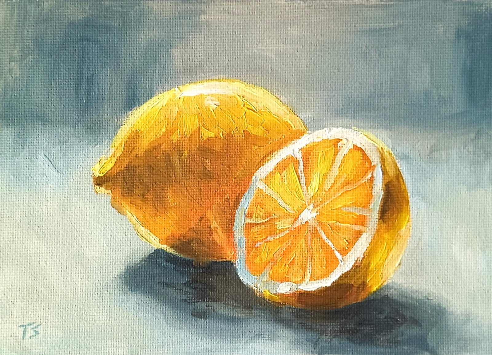 ORIGINAL Oil Painting Modern Impressionism Kitchen Still Life Lemons 5″ x7″