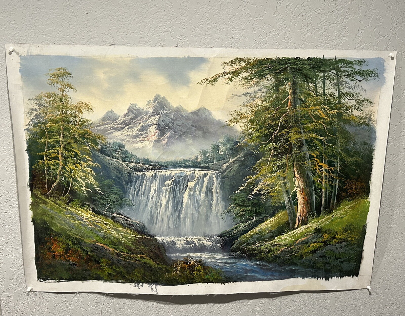 Original Waterfall Forest Mountainscape Canvas Oil Painting