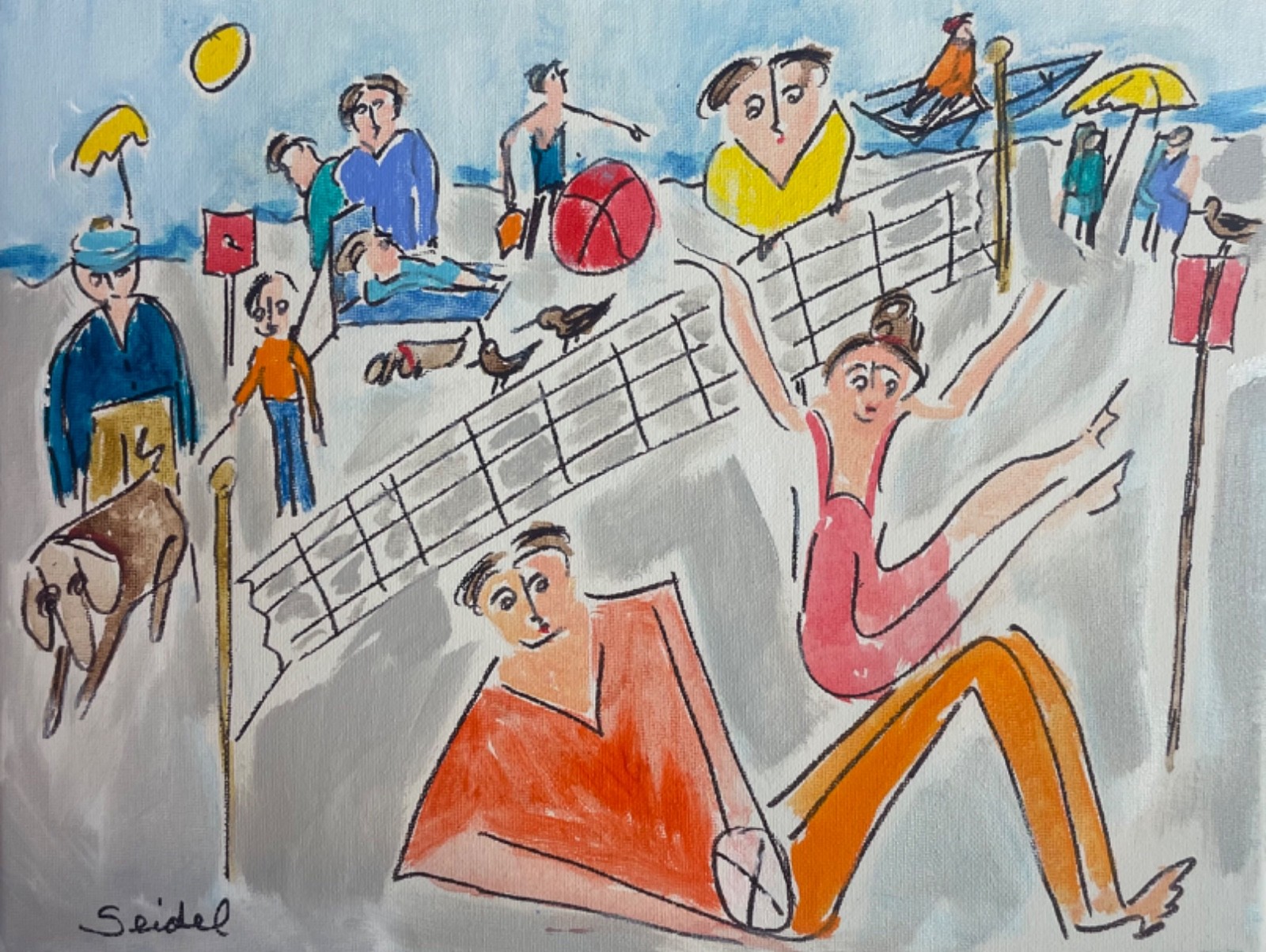 Volleyball Painting 11 X 14 Original Richard Seidel Sports Art Signed Beach