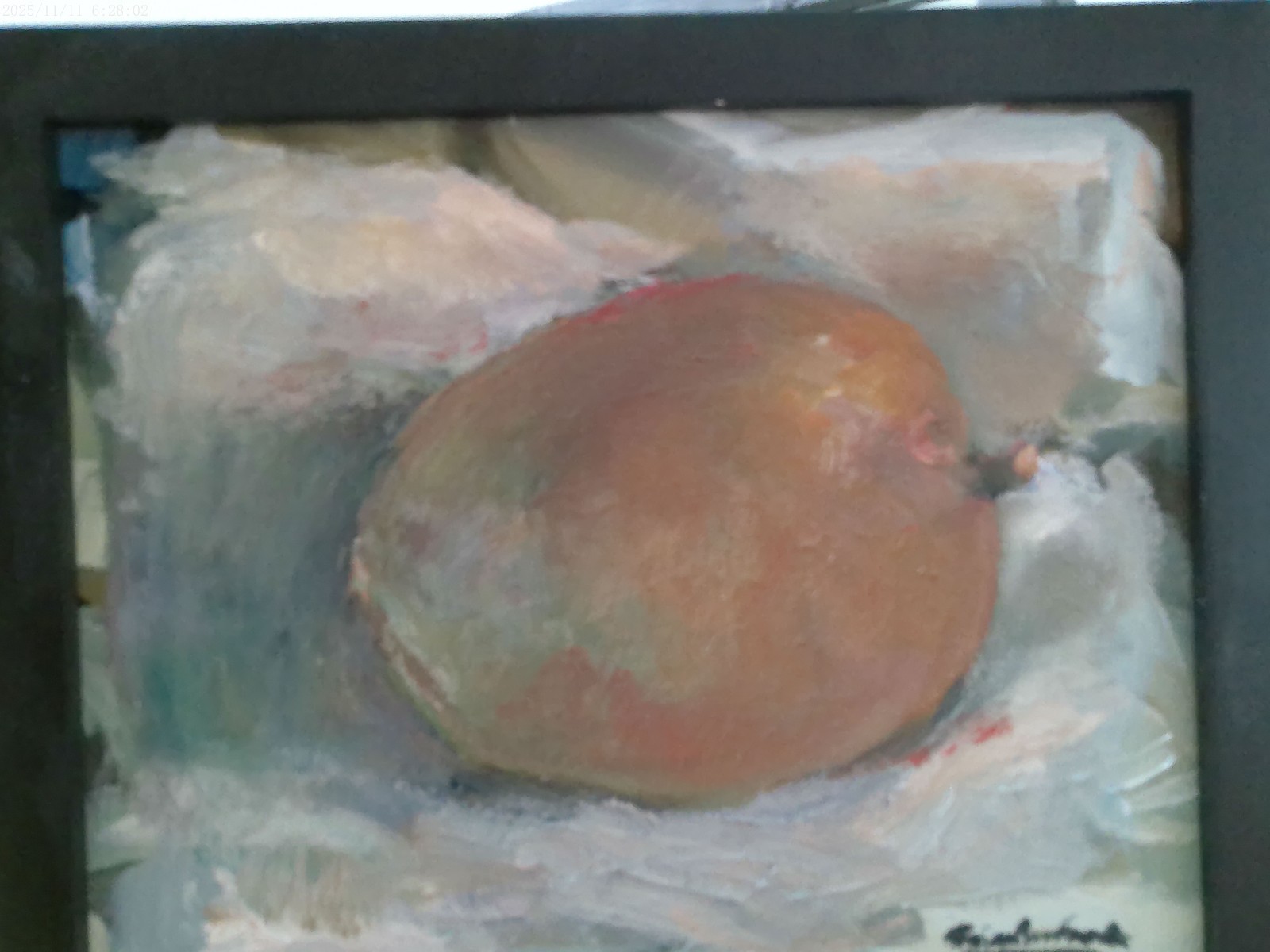 Small Framed Realism Still Life Mango Oil Painting 8″x10″ Canvas Original Signed