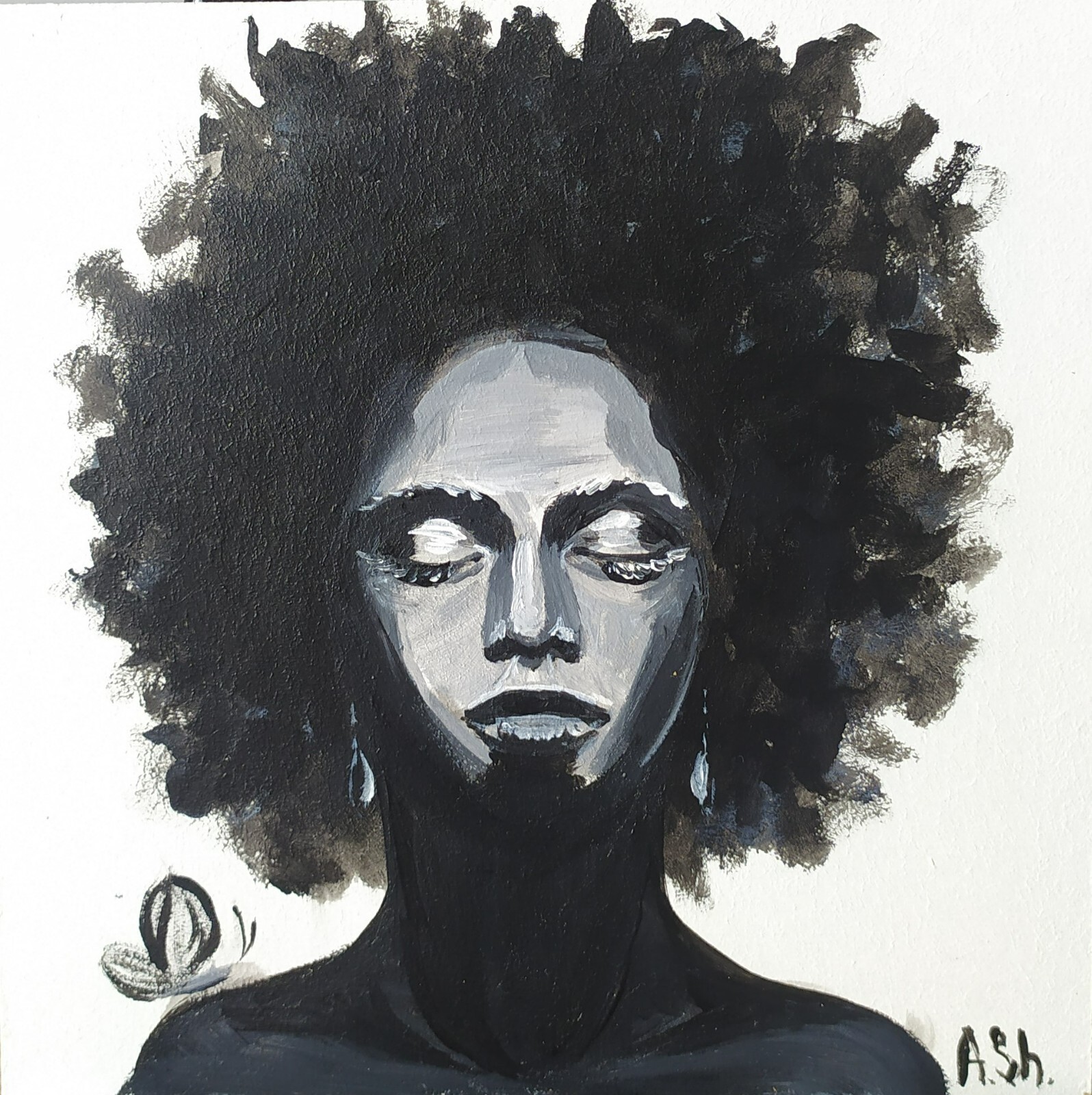 Black woman portrait Original acrylic painting female portrait face artwork 8×8″