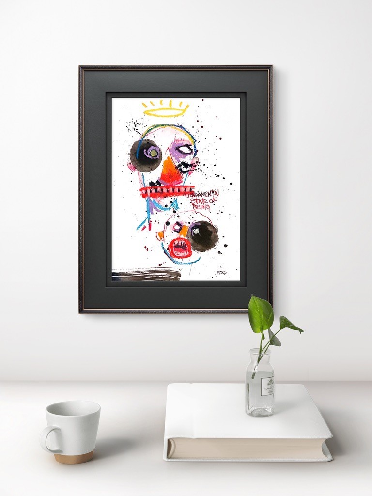 Original Ink Portrait Painting A4 Mixed Media Neo-Expressionism Signed COA #9