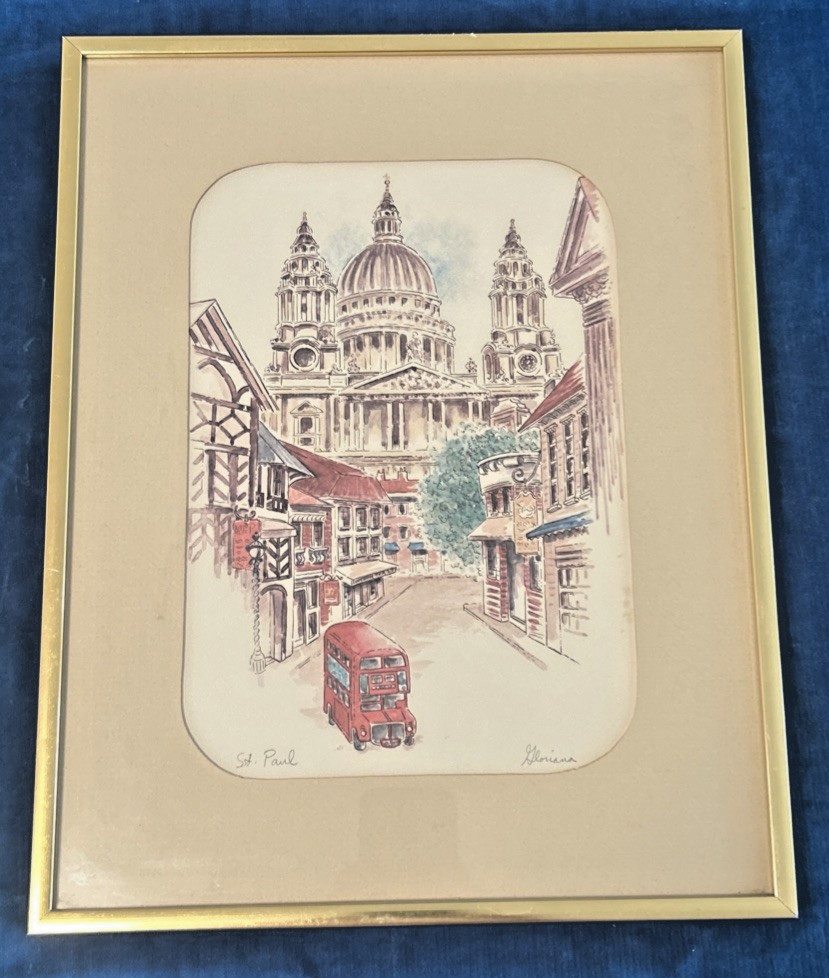 Watercolor Illustration Of St Paul’s Cathedral London Signed Vintage Framed