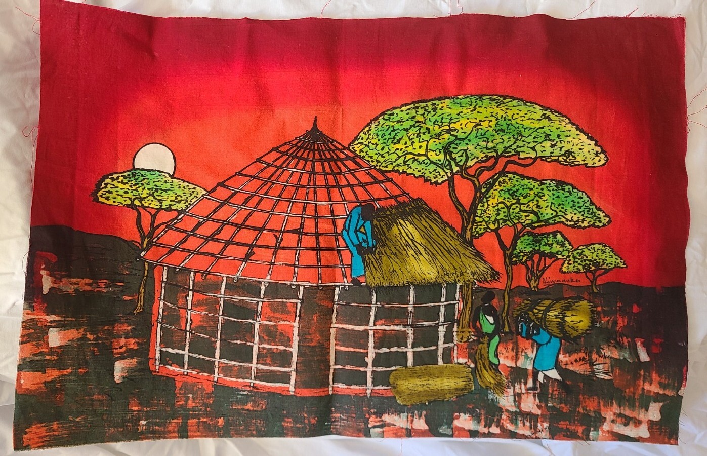 Kiwanuka Nairobi African People Original Batik Painting Kenyan Artist