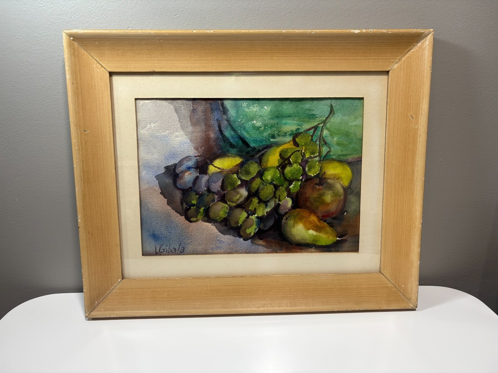 19″x16″ Framed Original Watercolor still life painting of fruit by L. Gibala
