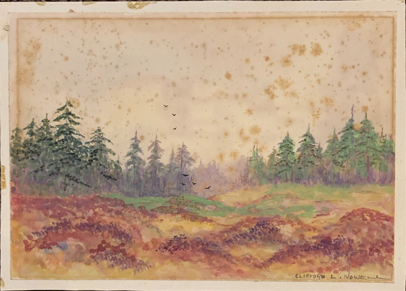 Original Signed Painting 1920s Landscape Signed Clifford L Nowell United Kingdom