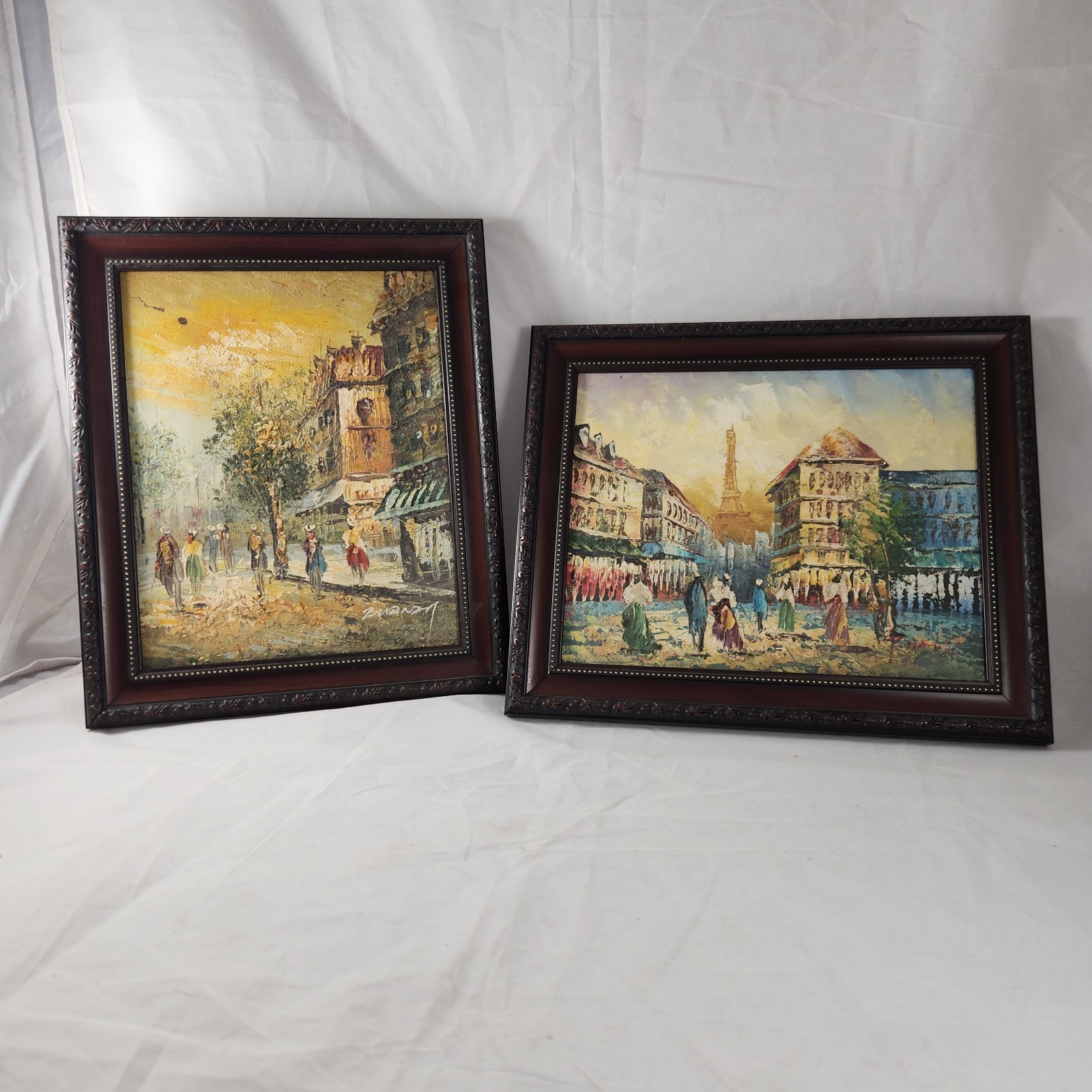 Vintage 12 x 10 Pair Original Oil Paintings Paris Street Scenes Framed Decor Art