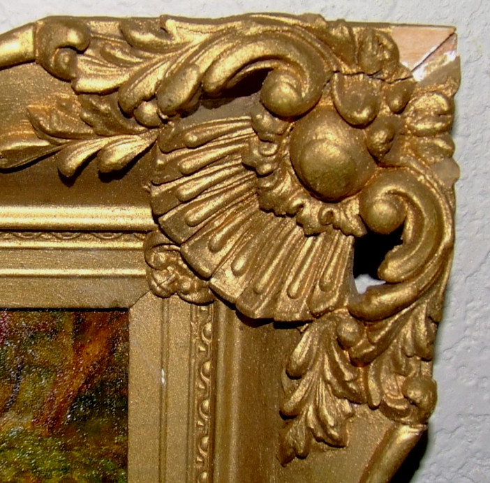 Antique 19th C. Landscape Gathering Watering Cows Oil on Board Gilt Ornate Frame