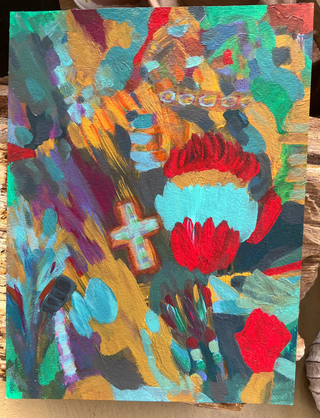 Painting Abstract Original Acrylic Art 11×14 Matted Colorful Decor Jimarieart