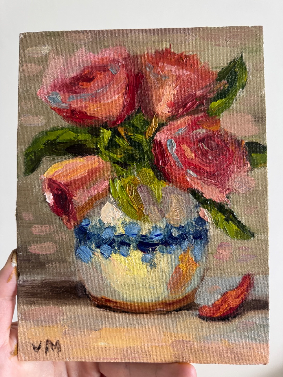 Roses Oil Painting Still Life Original Impasto Canvas Floral Wall Art Decor