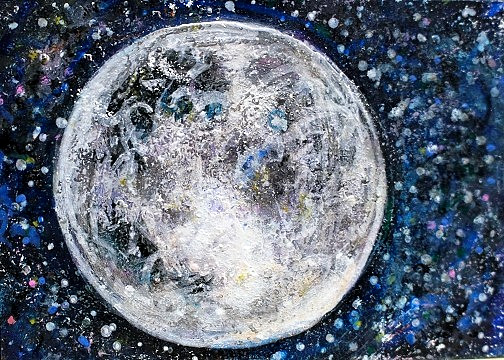 ACEO Original Painting MOON Planet Earth STARS Universe Galaxy Space ATC ART