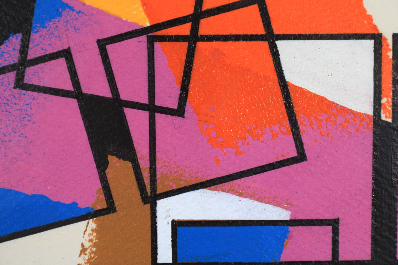 Mid Century Modernist Style Abstract Oil Painting On Board Signed Jon Henry