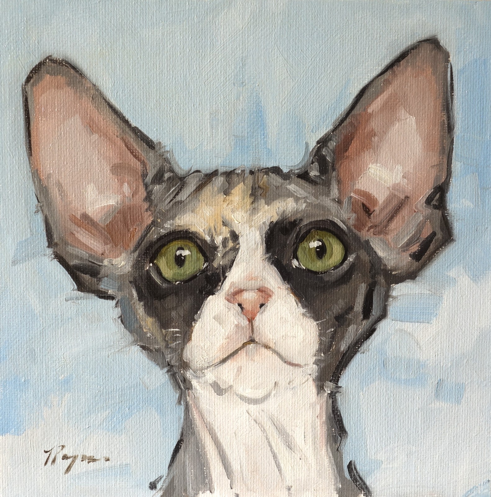 sphynx cat original art – Oil painting portrait by UK artist j payne