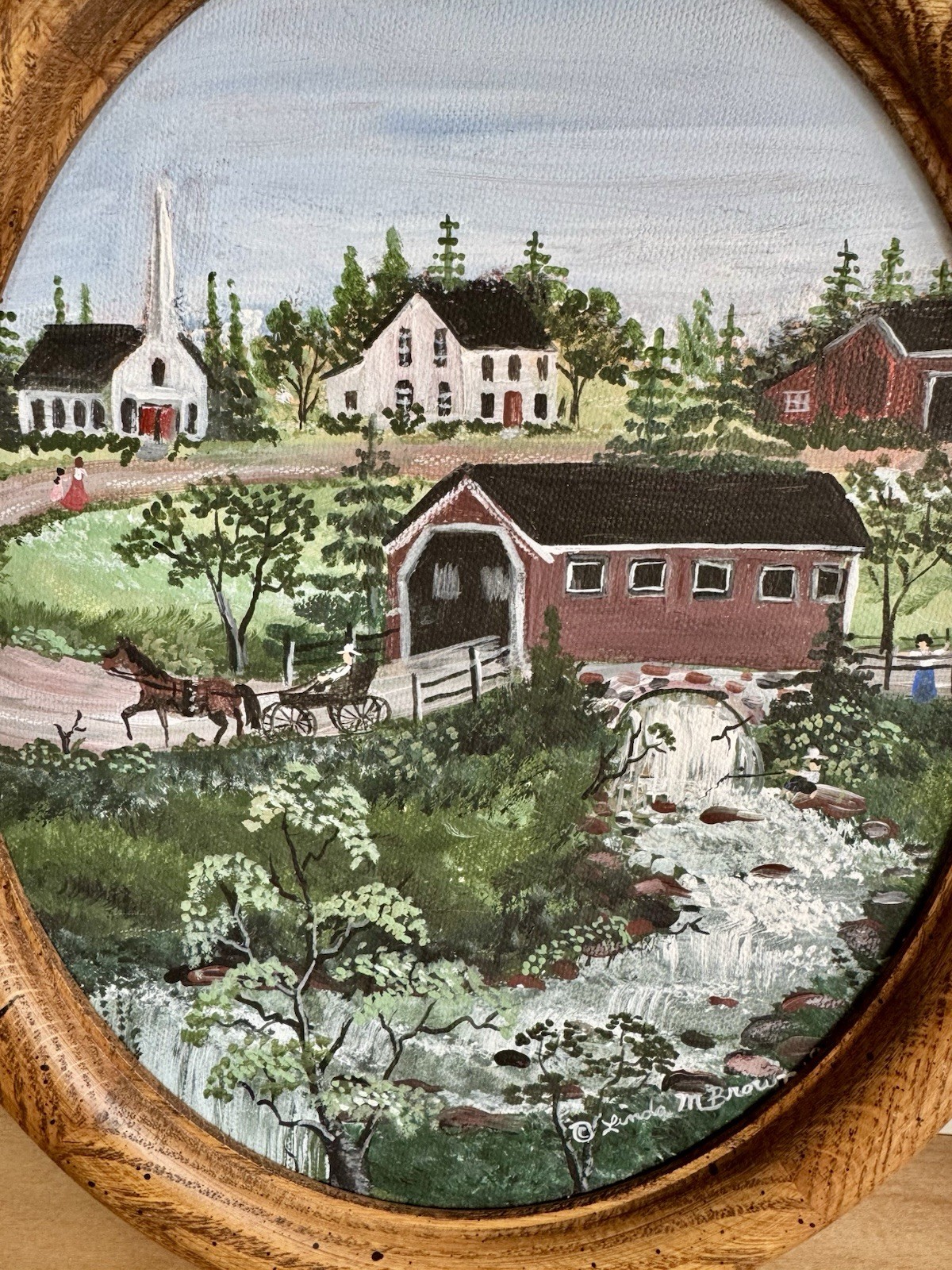 Vtg. Set Of 2 Oval Original Oil Paintings Barn Farm Life Scene Signed By Artist