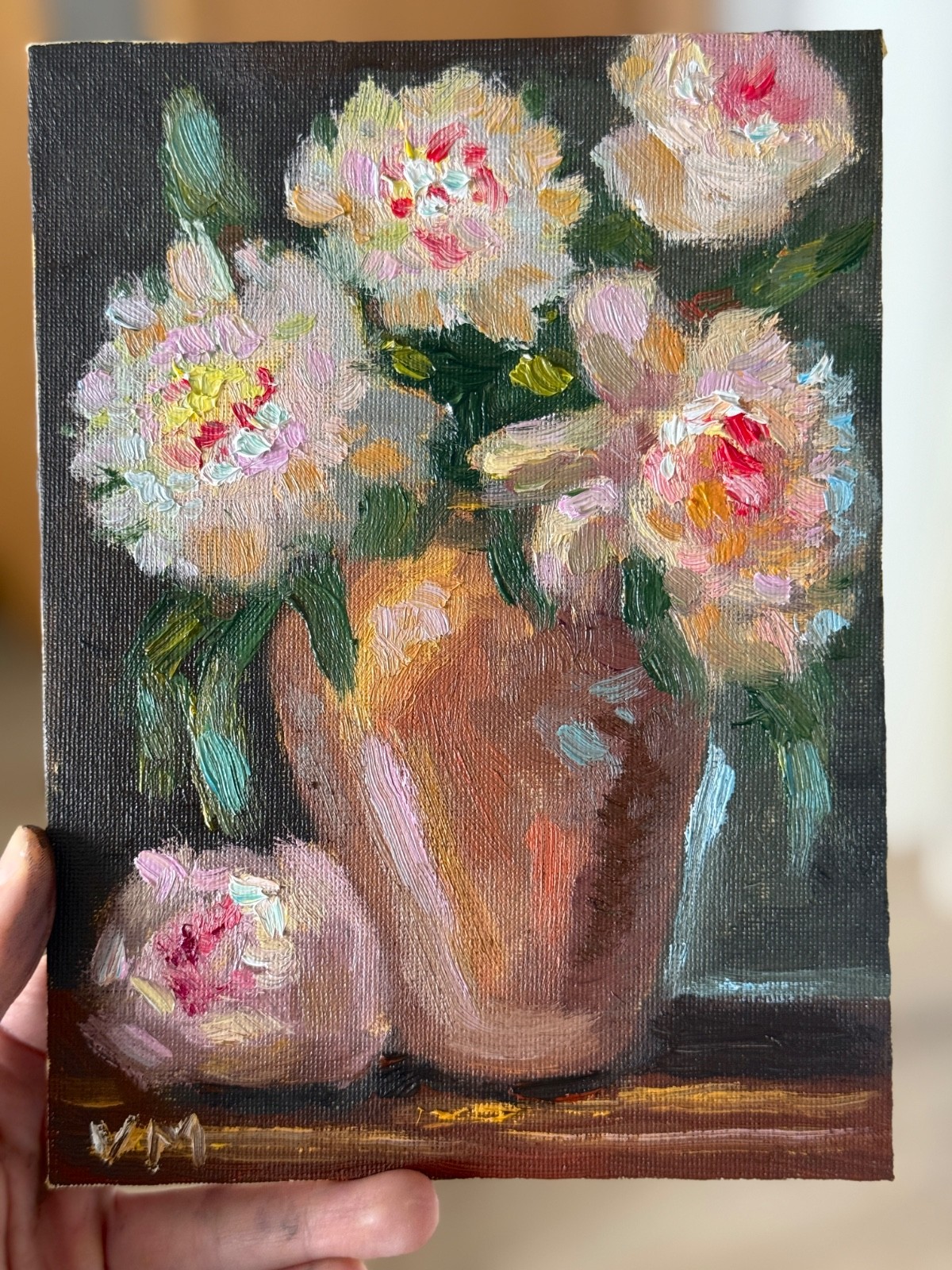 Flowers Oil Painting Original Canvas Floral Peony Wall Art Decor signed