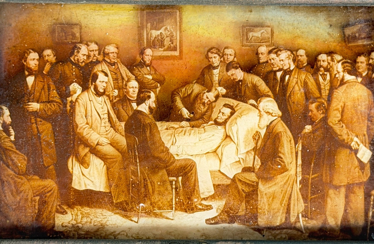 Antique Reverse Painting Abraham Lincoln On His Deathbed Framed