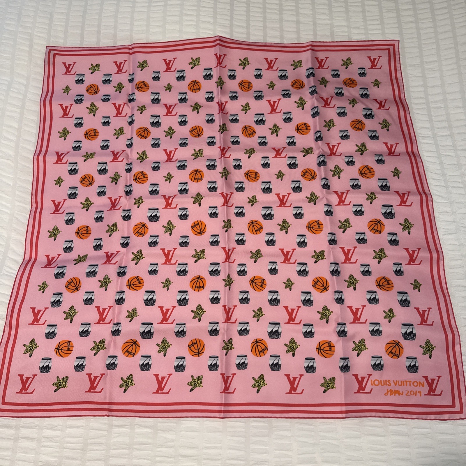 Louis Vuitton Monogram Square Silk Scarf – Jonas Wood Collab Pink Ltd Edition
