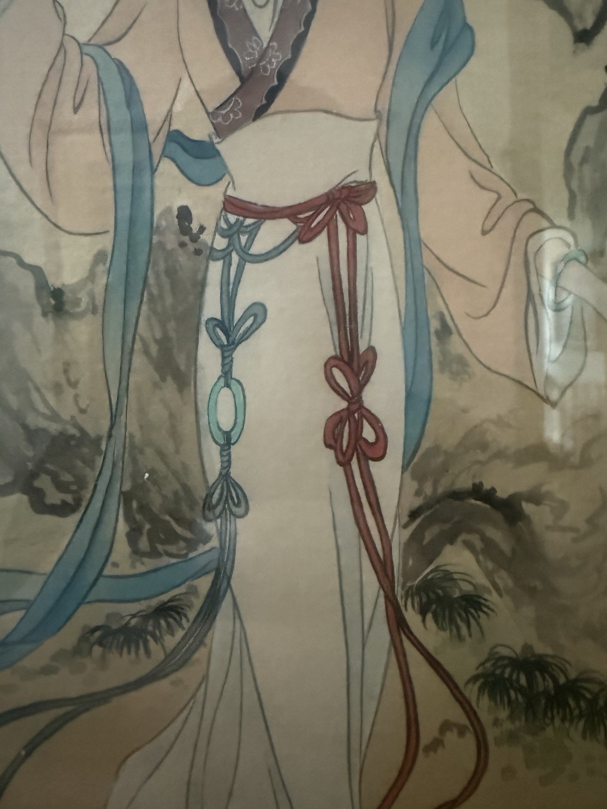 Antique LEE TINGHUA (20th C., China) Signed Ladies In Garden Framed Painting