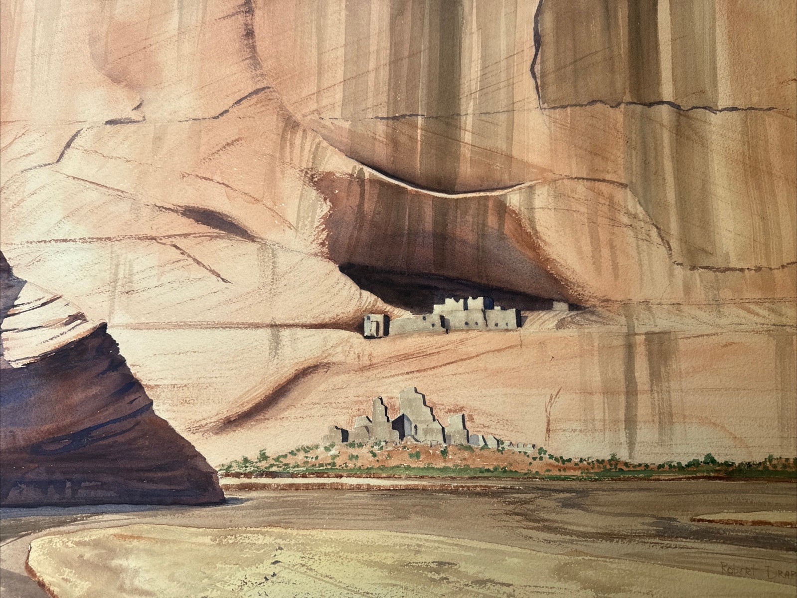Vintage Indian Painting Cliff Mountain Side Landscape Robert Draper NEW MEXICO