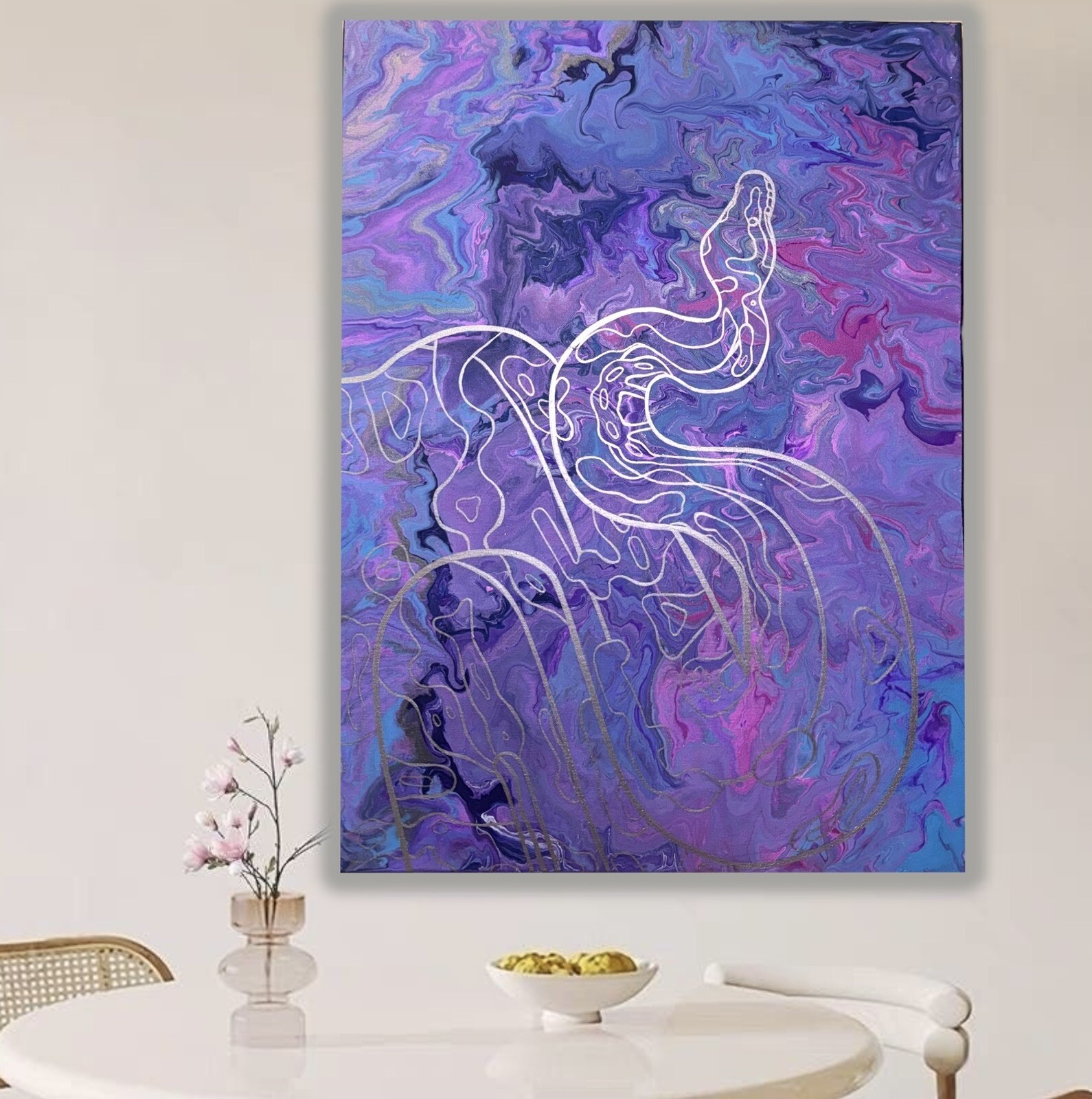 Original Purple Blue Marble Abstract Acrylic Painting 18×24 | Wall Art OOAK