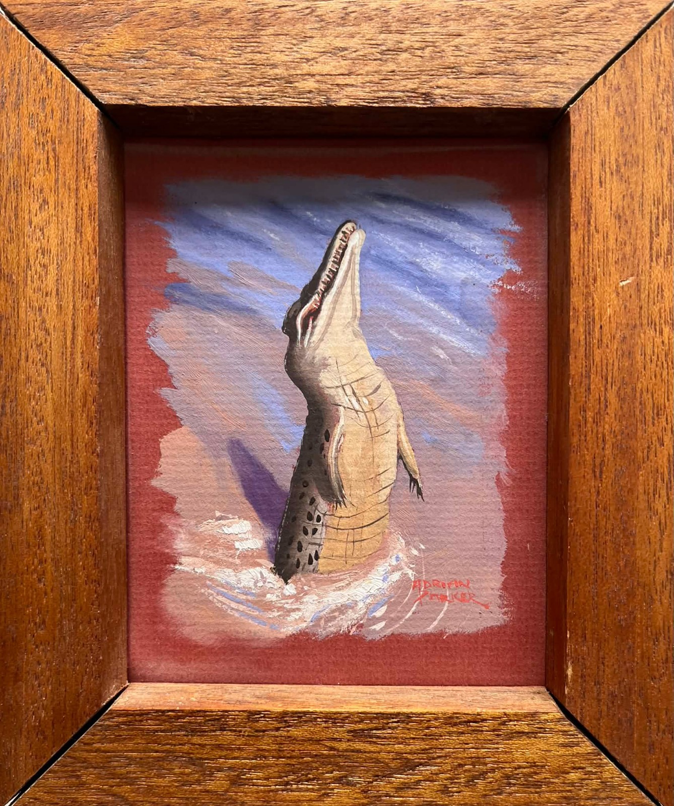 ADRIAN PARKER AUSTRALIAN FRAMED GOUACHE «CROCADILE OUT OF WATER» 1995