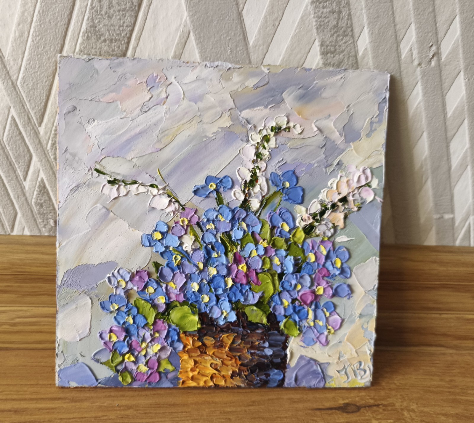 Forget‑Me‑Not Oil Painting Original on Panel 6×6 in Floral Art Signed Artwork