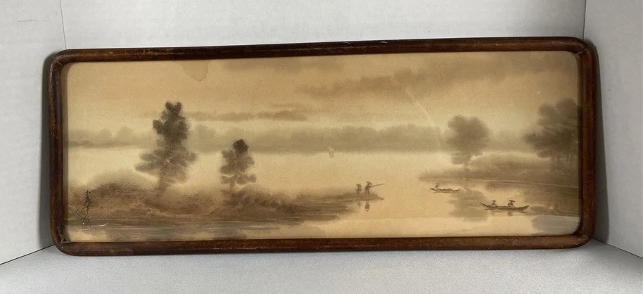 Signed: S. Akaba. Suekichi Akaba (1910-1990)? Japan Painting Original Fishing