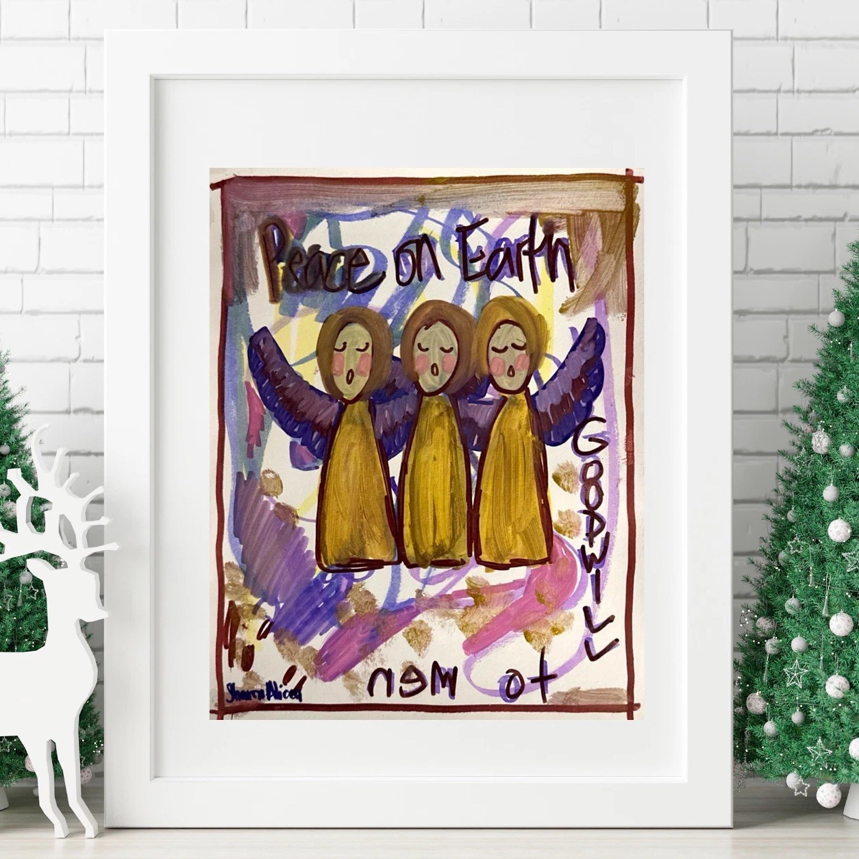 Expressive Colorful Acrylic 10 x 8 Painting on paper – Peace on Earth