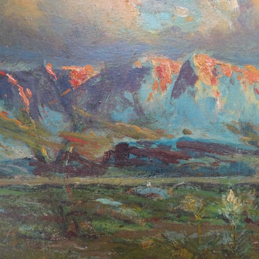 Antique American Southwest Impressionism Oil Painting Mountains A.T. Moran 14×10