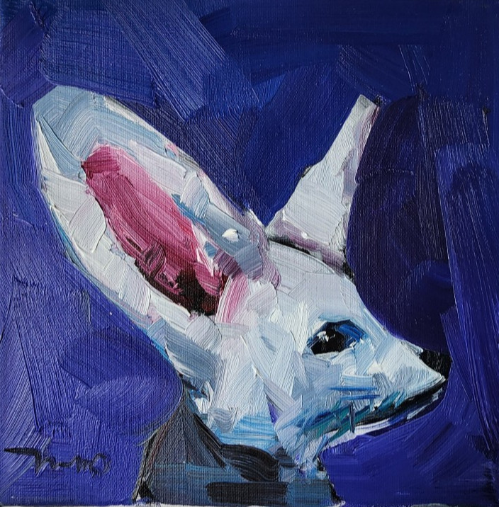 Jose Trujillo Original Oil Painting – Animal Portrai Mouse 10×10 Oil on Canvas