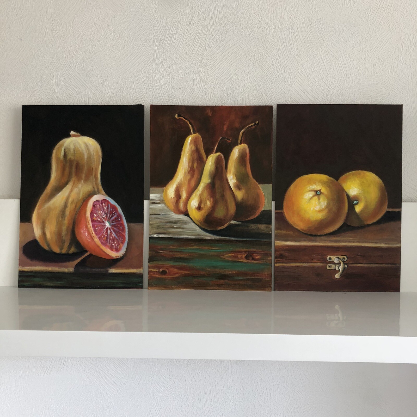original oil paintings still life fruit , Three Pears, Gift ,Fine Art, Wall Art