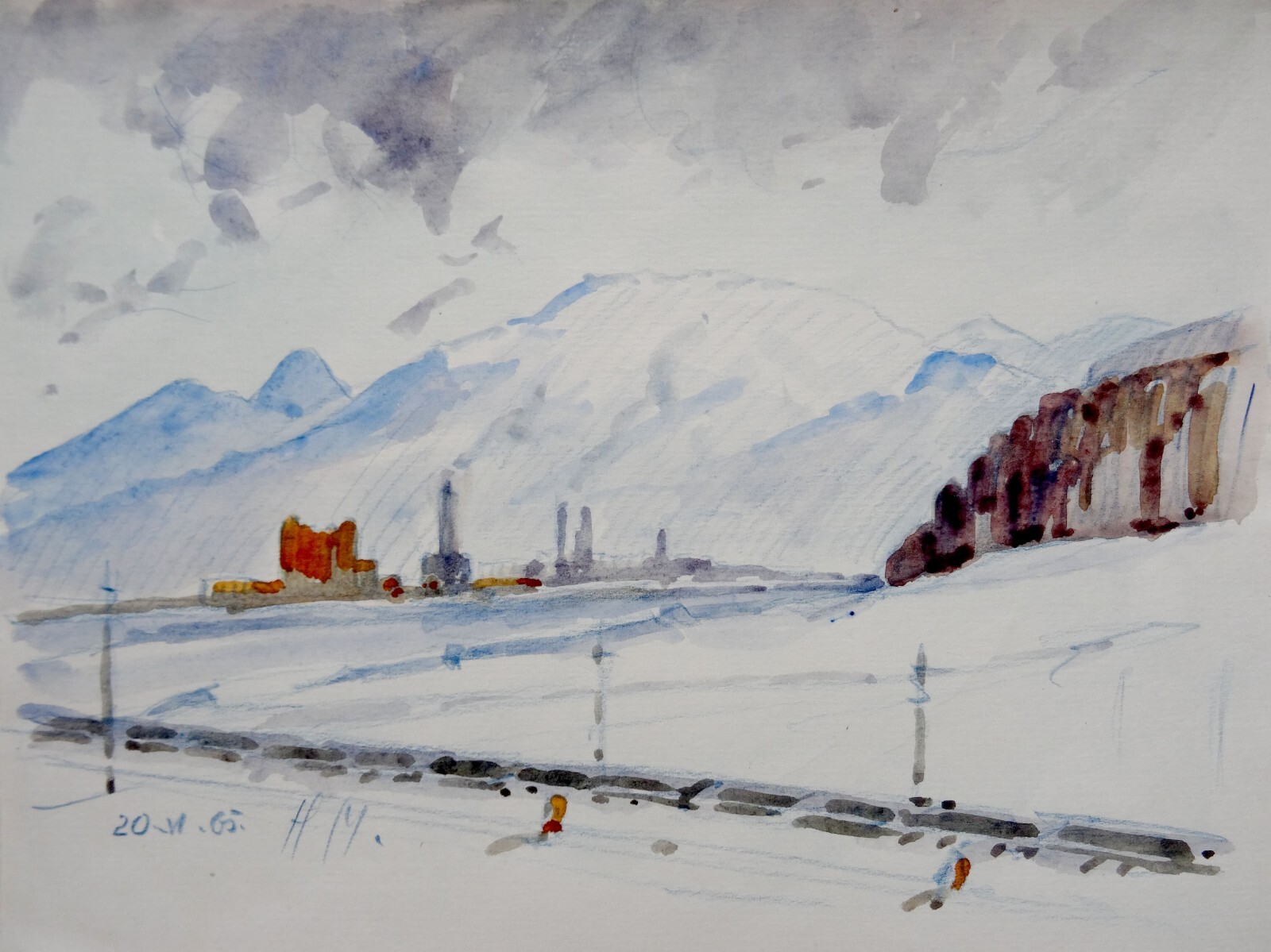 Herberts Mangolds – Winter landscape. 1965, paper, watercolor., 20.5×27.5 cm