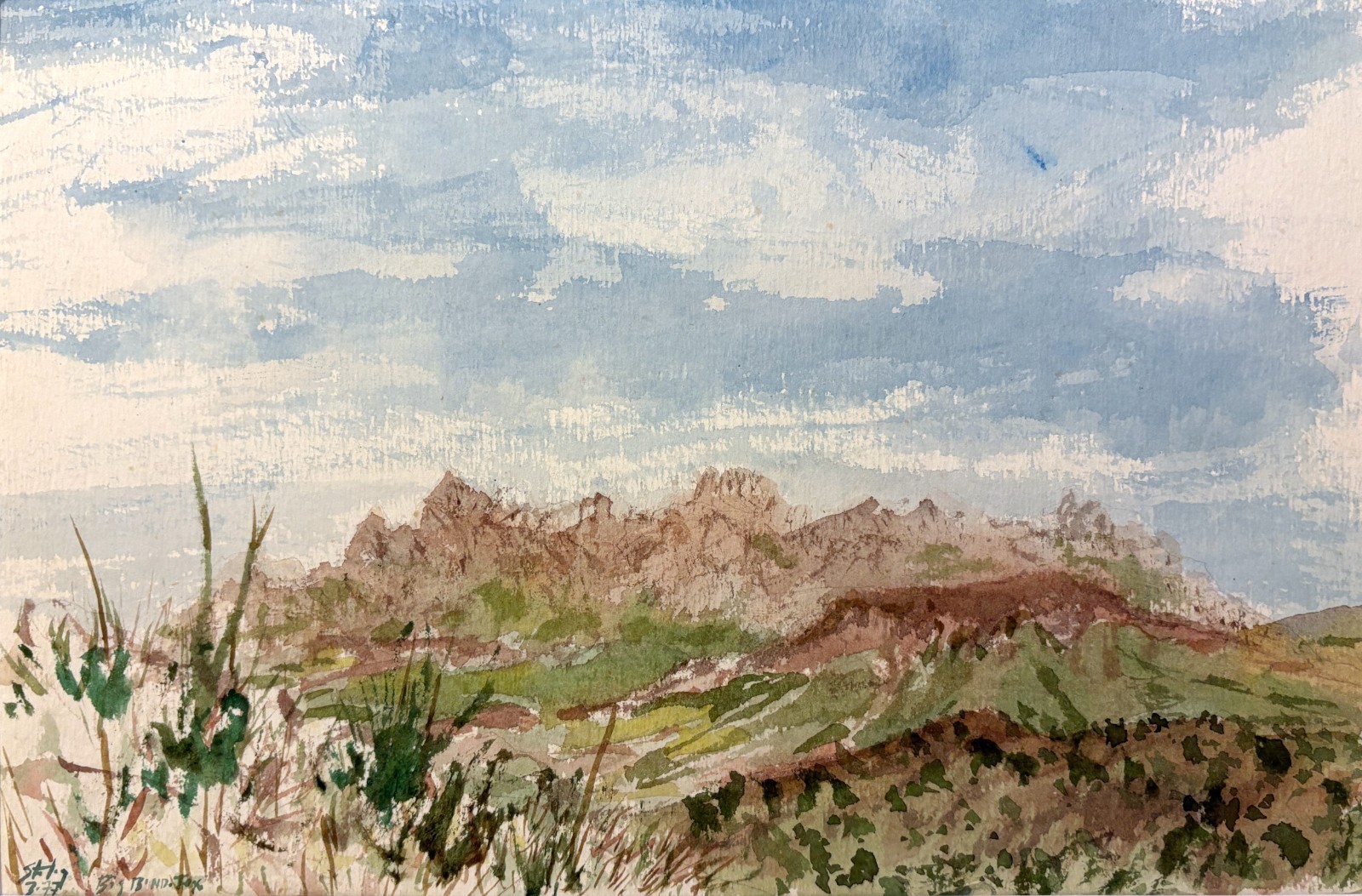 EARL STALEY 20th c. American Texas Artist Watercolor CHISOS MTS. BIG BEND TEXAS