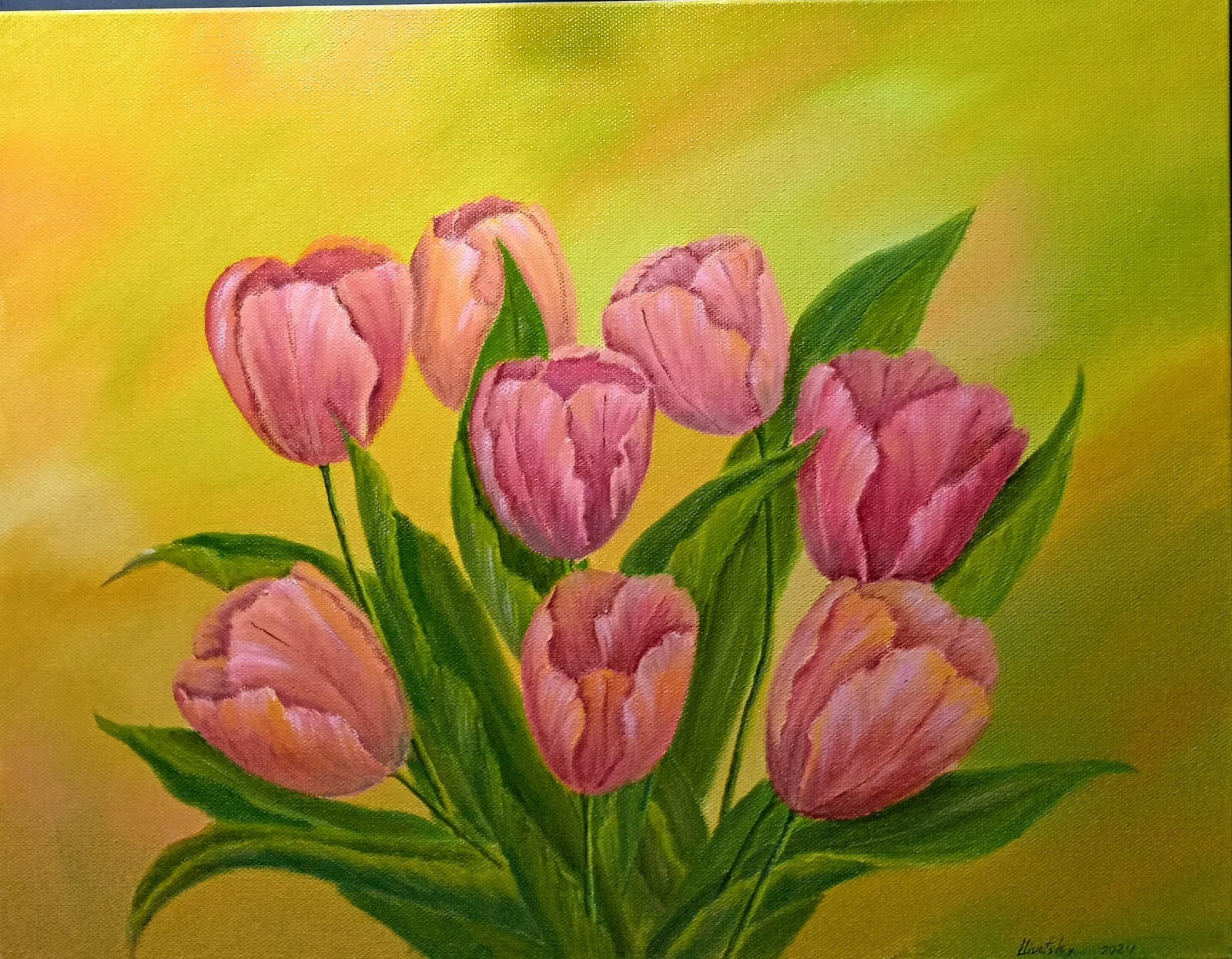 Art 14″/18″ Original oil painting, Flowers Stretched Canvas