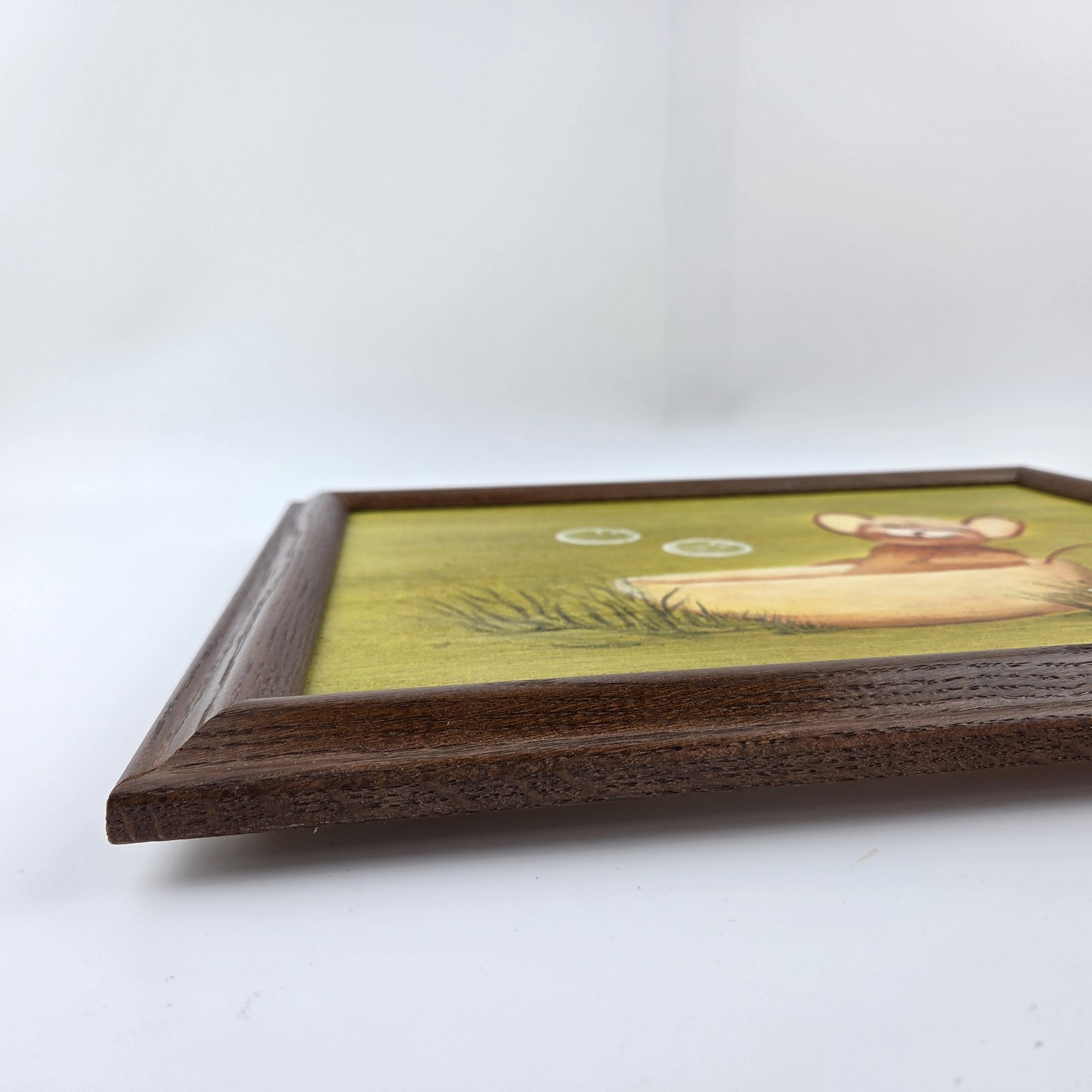 Framed Mouse Bath Painting Mid Century Style Signed 13×16″ Whimsical