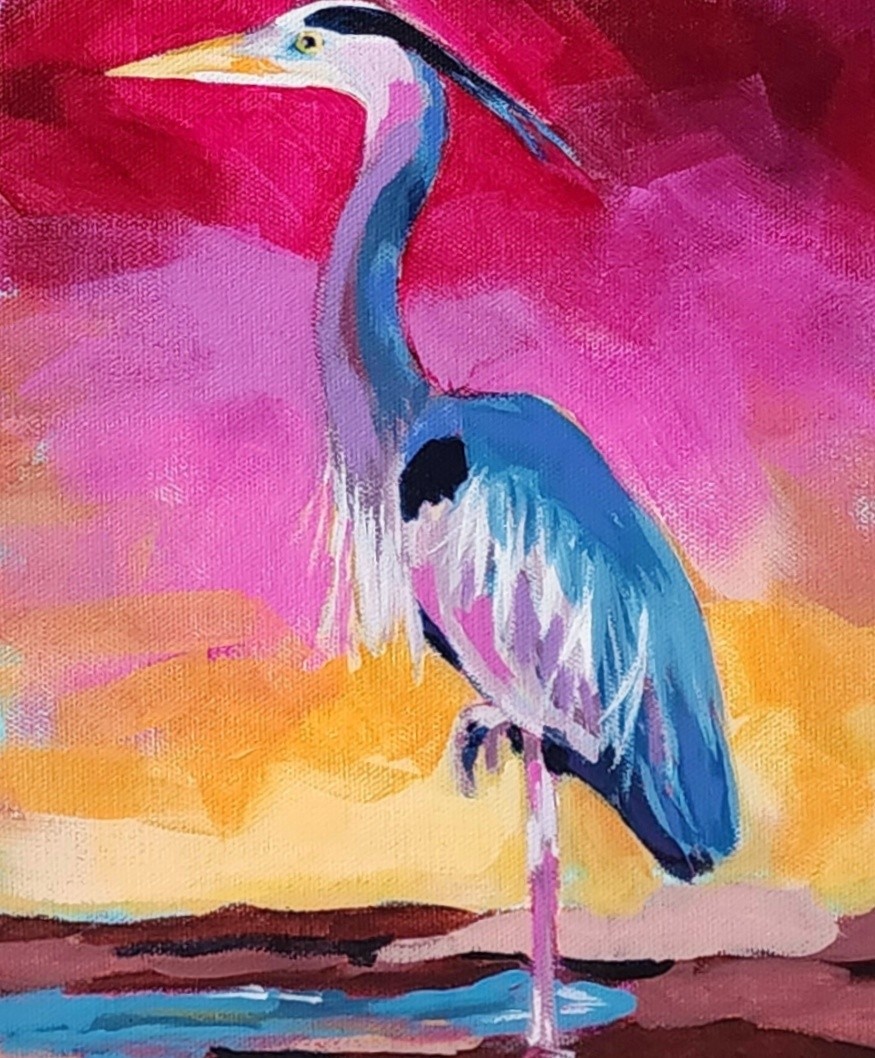 EGRET AND HERON SET OF 2 ACRYLIC PAINTINGS 8×10 ea., INCH AND HALF THICK CANVAS