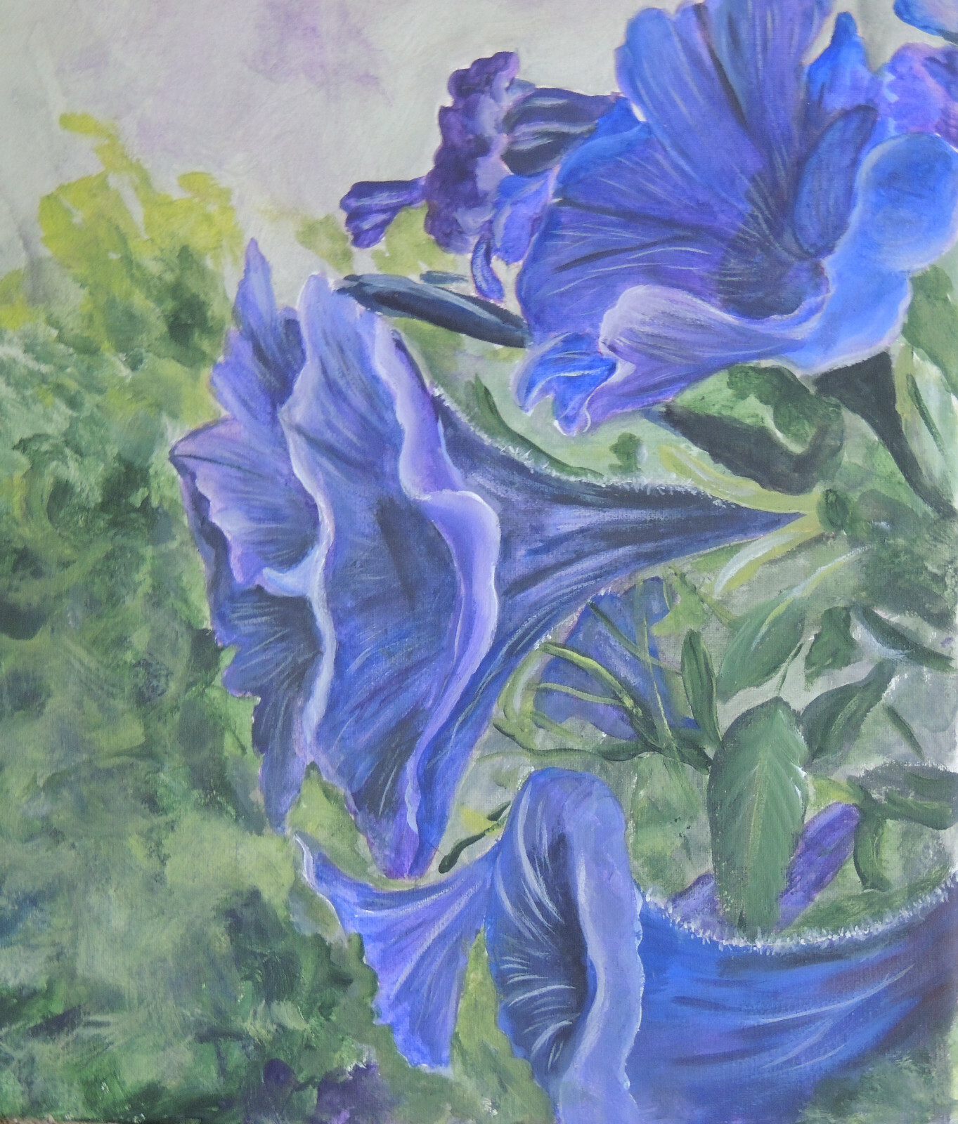 ACEO Blue Morning Glories print on linen card stock
