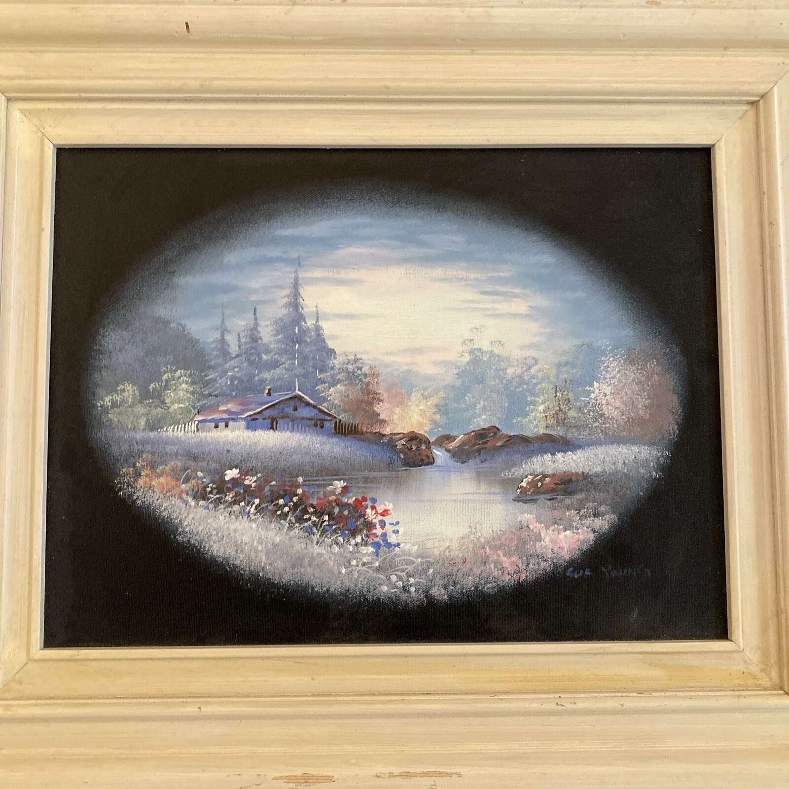 Vntg Oval Oil Landscape Painting Framed Original Art 18” X 22” Sue Young