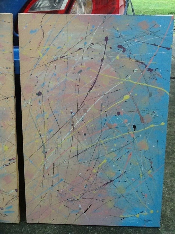 Triple Original Abstract – Mid Century Modern Style Acrylic Painting 1987 Lori