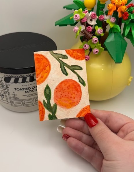 ACEO Original LKZArtCreations Watercolor Realistic Fruit Oranges and Leaves Food