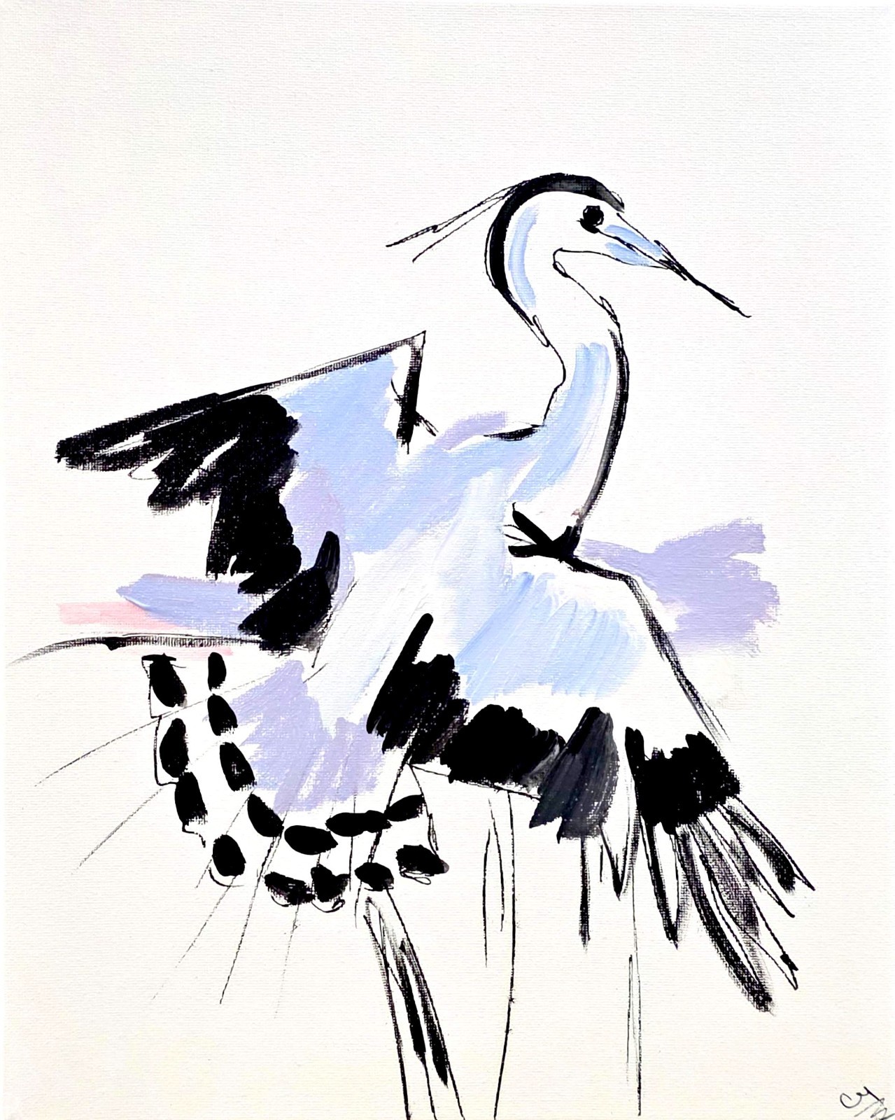 Original Abstract 11×14 Heron Bird Painting Acrylic Canvas Wall Art Home Decor
